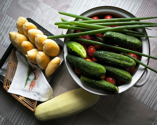 Fresh Polish local market vegetables and a homemade meal